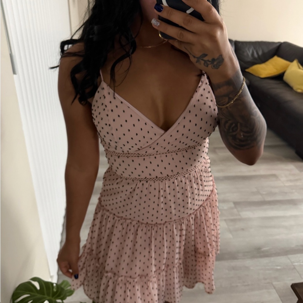 Elegant Pink Polka Dot Mini Dress